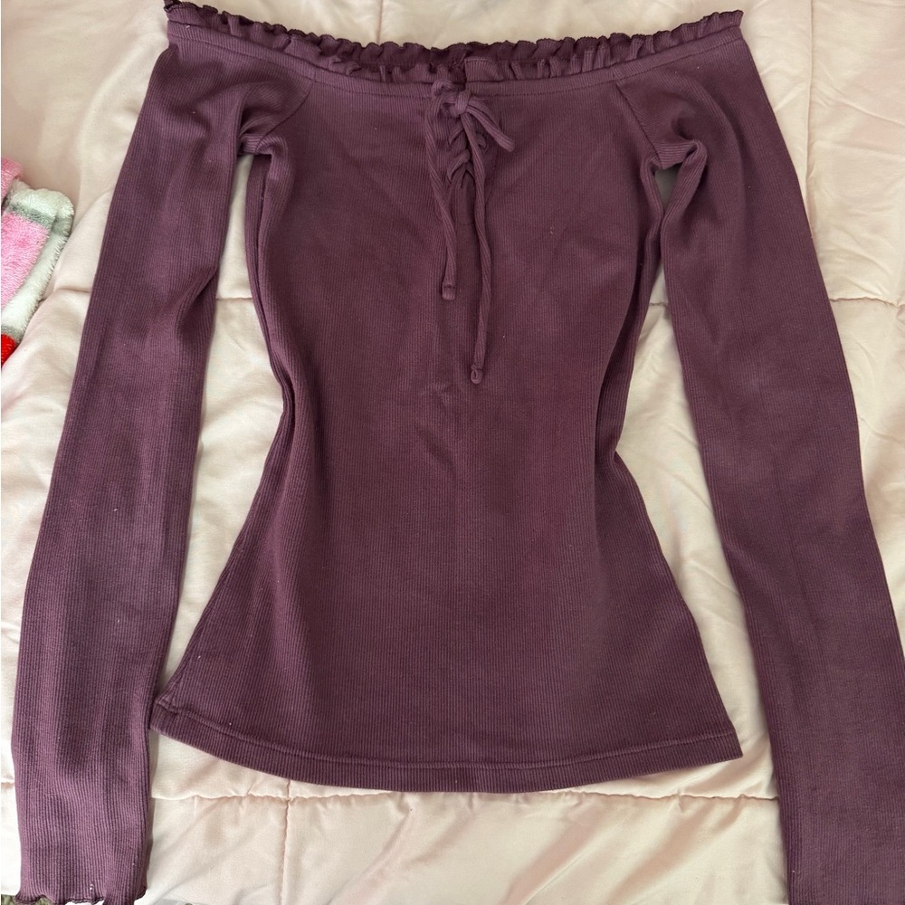 Aeropostale Plum Off-Shoulder Ribbed Top